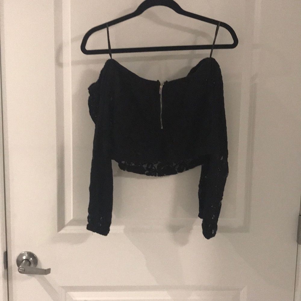 Lace crop top off shoulder
